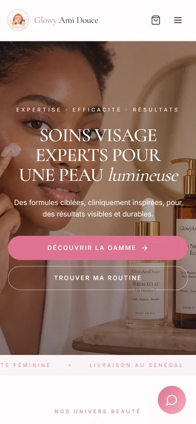 Site GlowyAmiDouce réalisé par Bug AHB, vue mobile