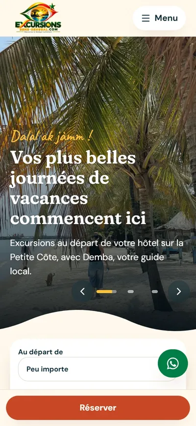 Site Excursions Sene Sénégal réalisé par Bug AHB, vue mobile